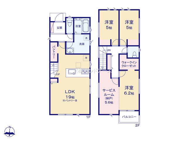 名古屋市北区東味鋺3丁目（戸建）02（建売・3LDK・3,640万円）の間取り図