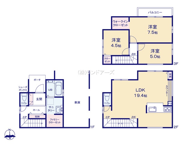 名古屋市中村区五反城町6丁目（戸建）01（建売・3LDK・4,499万円）の間取り図