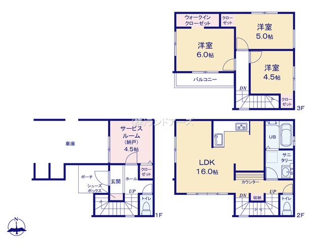 名古屋市中村区五反城町6丁目（戸建）02（建売・3SLDK・4,499万円）の間取り図