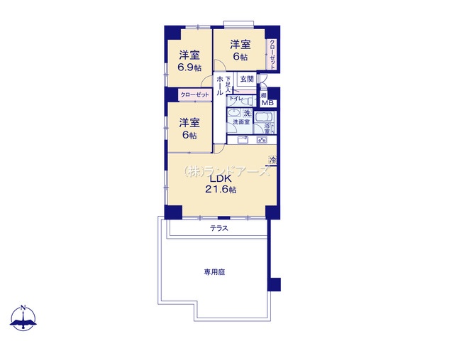 三旺マンション第3植田（・3LDK・2,498万円）の間取り図