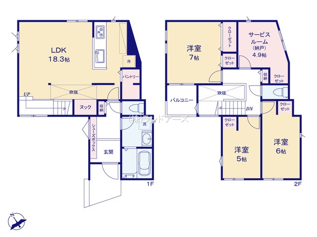 名古屋市守山区白山1丁目(戸建)02(建売・3SLDK・4,290万円)の間取り図