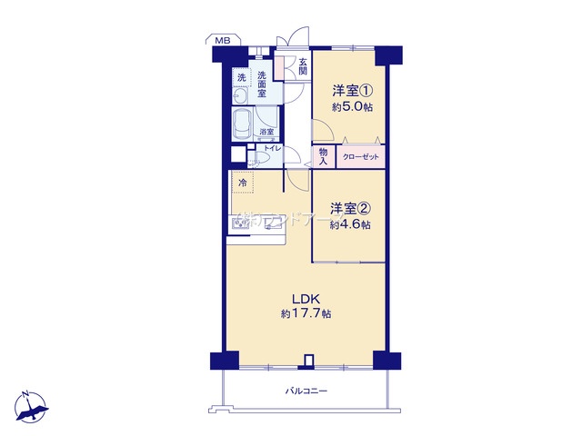 千種通スカイマンション（・2LDK・2,499万円）の間取り図