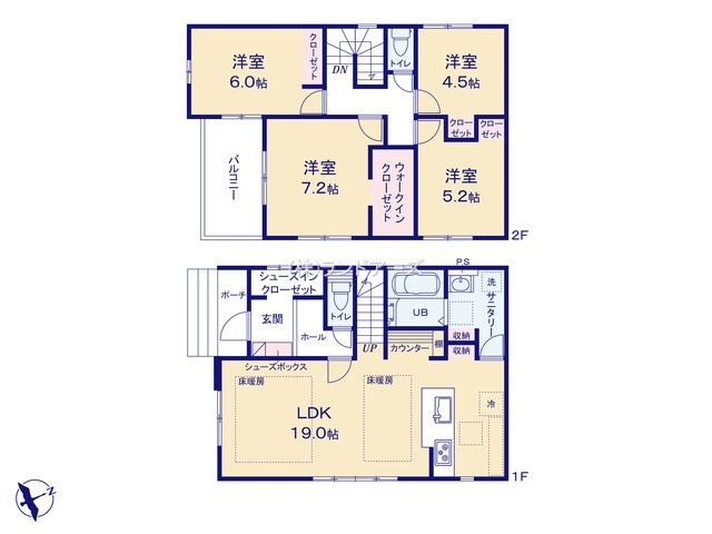 名古屋市天白区福池2丁目（戸建）01（建売・4LDK・5,299万円）の間取り図