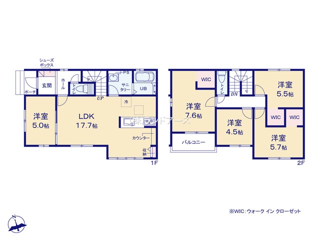 名古屋市中川区万場1丁目（戸建）01（建売・5LDK・3,699万円）の間取り図