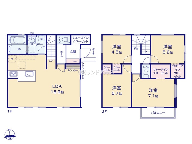 名古屋市北区上飯田南町2丁目（戸建）01（建売・4LDK・4,999万円）の間取り図