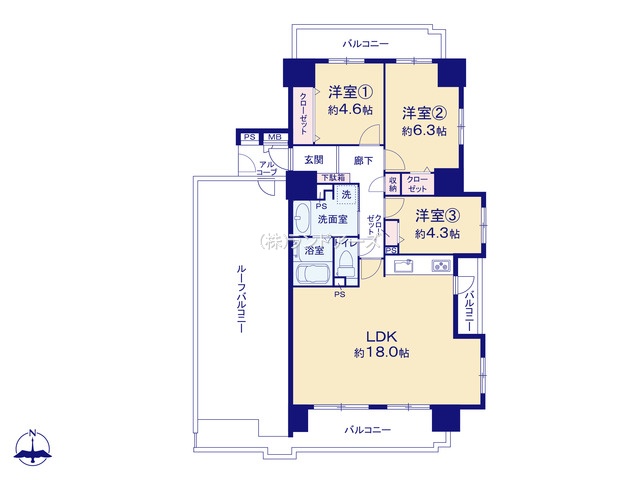 シャトー大曽根（・3LDK・3,690万円）の間取り図