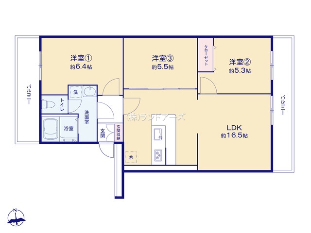 サンポール明大寺（・3LDK・1,499万円）の間取り図