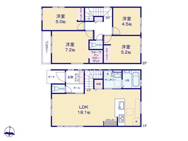 一宮市木曽川町黒田字野畔(戸建)02(建売・4LDK・3,499万円)の間取り図