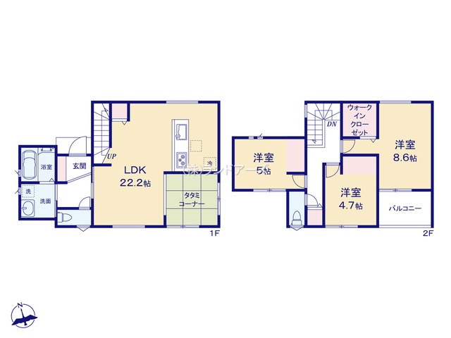 知多市南粕谷3丁目（戸建）（建売・3LDK・3,190万円）の間取り図
