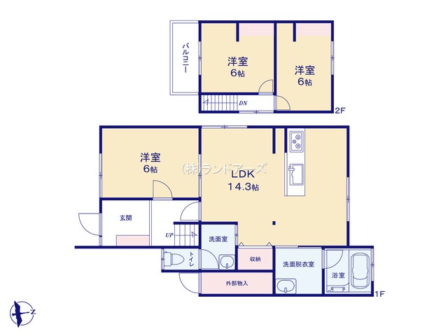 愛西市西保町西川原(中古戸建・3LDK・1,799万円)の間取り図