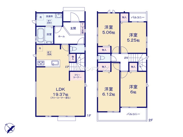 名古屋市緑区神沢1丁目（戸建）A（建売・4LDK・5,090万円）の間取り図
