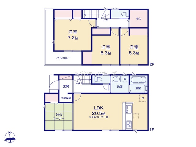 津島市江東町1丁目（戸建）01（建売・3LDK・2,499万円）の間取り図