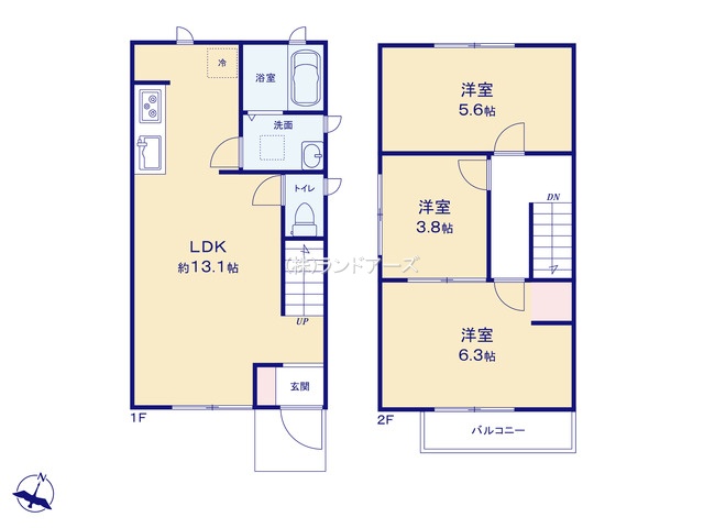常滑市大野町4丁目(中古戸建・3LDK・1,195万円)の間取り図