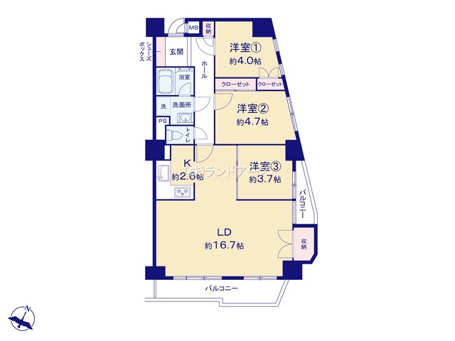 グランドメゾン八事裏山(・・1,898万円)の間取り図