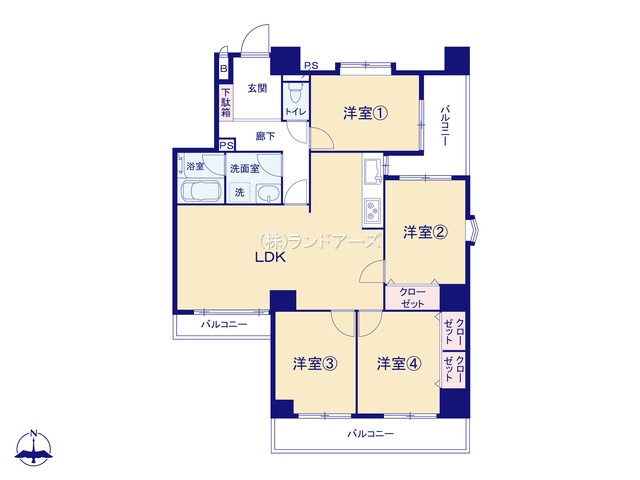 三旺マンション第5植田（・ 4LDK・2,280万円）の間取り図