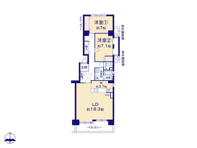 パークシティ鳥見B棟（・2LDK・2,680万円）の間取り図