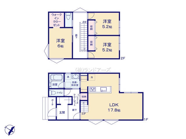 丹羽郡扶桑町大字高雄字堂子（戸建）B（建売・3LDK・3,580万円）の間取り図