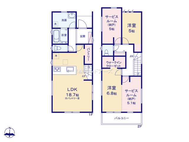 名古屋市北区東味鋺3丁目(戸建)01(建売・2SLDK・3,640万円)の間取り図