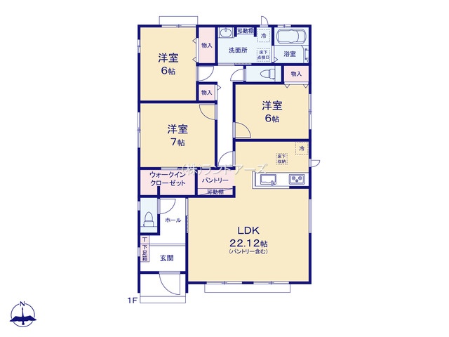 愛西市渕高町明六(戸建)B(建売・3LDK・2,990万円)の間取り図