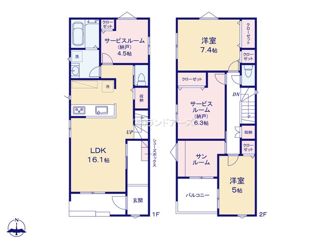 名古屋市中川区広田町3丁目(戸建)01(建売・2SLDK・4,490万円)の間取り図