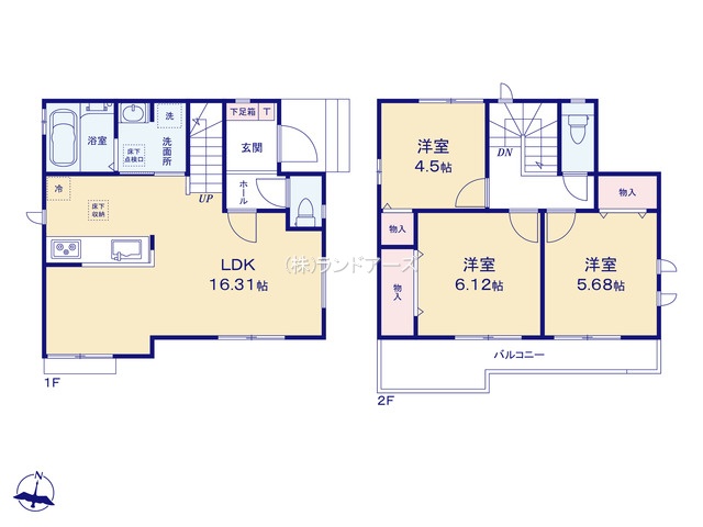 名古屋市名東区神里2丁目（戸建）A（建売・3LDK・3,490万円）の間取り図