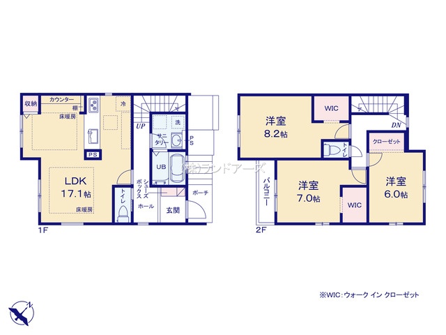 名古屋市天白区島田黒石（戸建）01（建売・3LDK・4,999万円）の間取り図