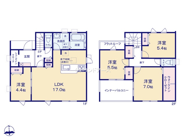 愛西市大野山町西之割(戸建)01(建売・4LDK・2,680万円)の間取り図