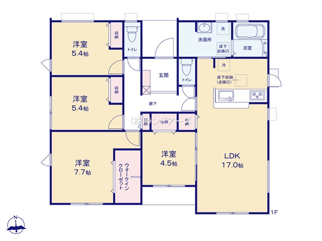 愛西市大野山町西之割(戸建)02(建売・4LDK・2,980万円)の間取り図
