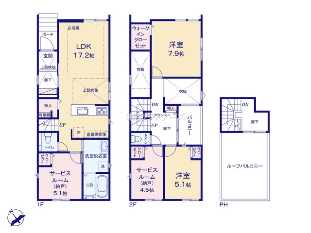 名古屋市昭和区川名町4丁目(戸建)01(建売・2SLDK・6,890万円)の間取り図