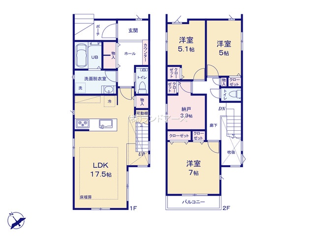 名古屋市昭和区川名町4丁目(戸建)02(建売・3LDK・6,890万円)の間取り図