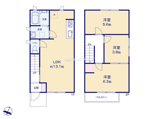 常滑市大野町4丁目(中古戸建・3LDK・1,280万円)の間取り図