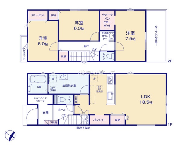 常滑市字長間(戸建)02(建売・3LDK・3,090万円)の間取り図