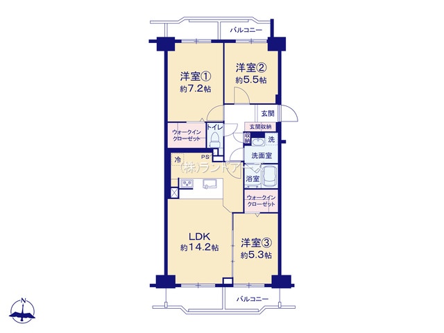 グリーンハイツ・リバーパーク泉(・3LDK・3,799万円)の間取り図