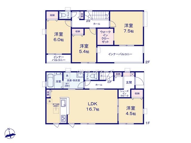 名古屋市北区楠味鋺2丁目(戸建)02(建売・4LDK・3,577万円)の間取り図