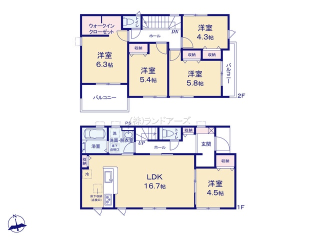 名古屋市北区楠味鋺2丁目(戸建)04(建売・5LDK・3,777万円)の間取り図