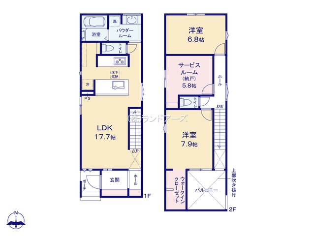 名古屋市中村区沖田町(戸建)01(建売・2SLDK・5,180万円)の間取り図
